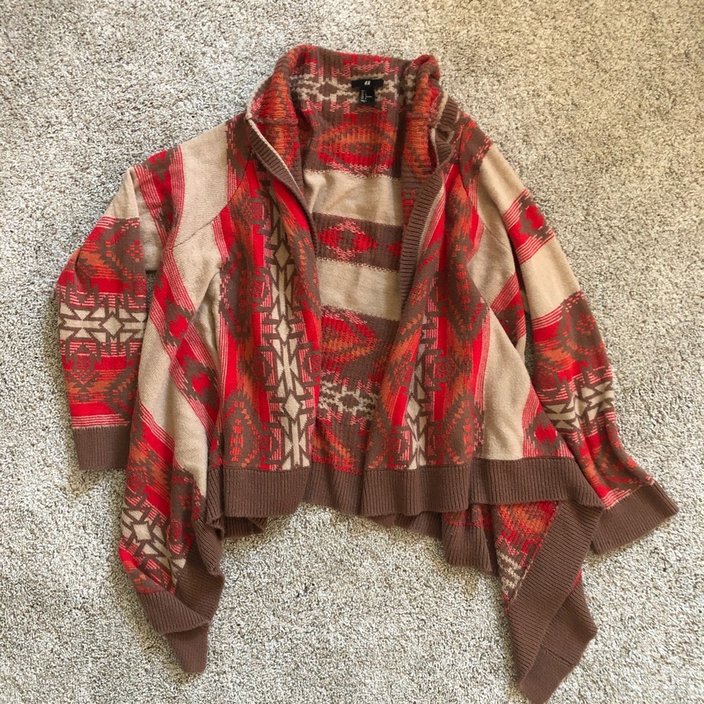 H&M Aztec Print Draped Cardigan Womenโs Large